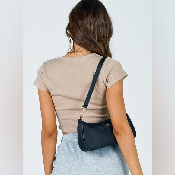 Princess Polly Beige Ribbed Crop Top Sz 4 - Picture 4 of 6